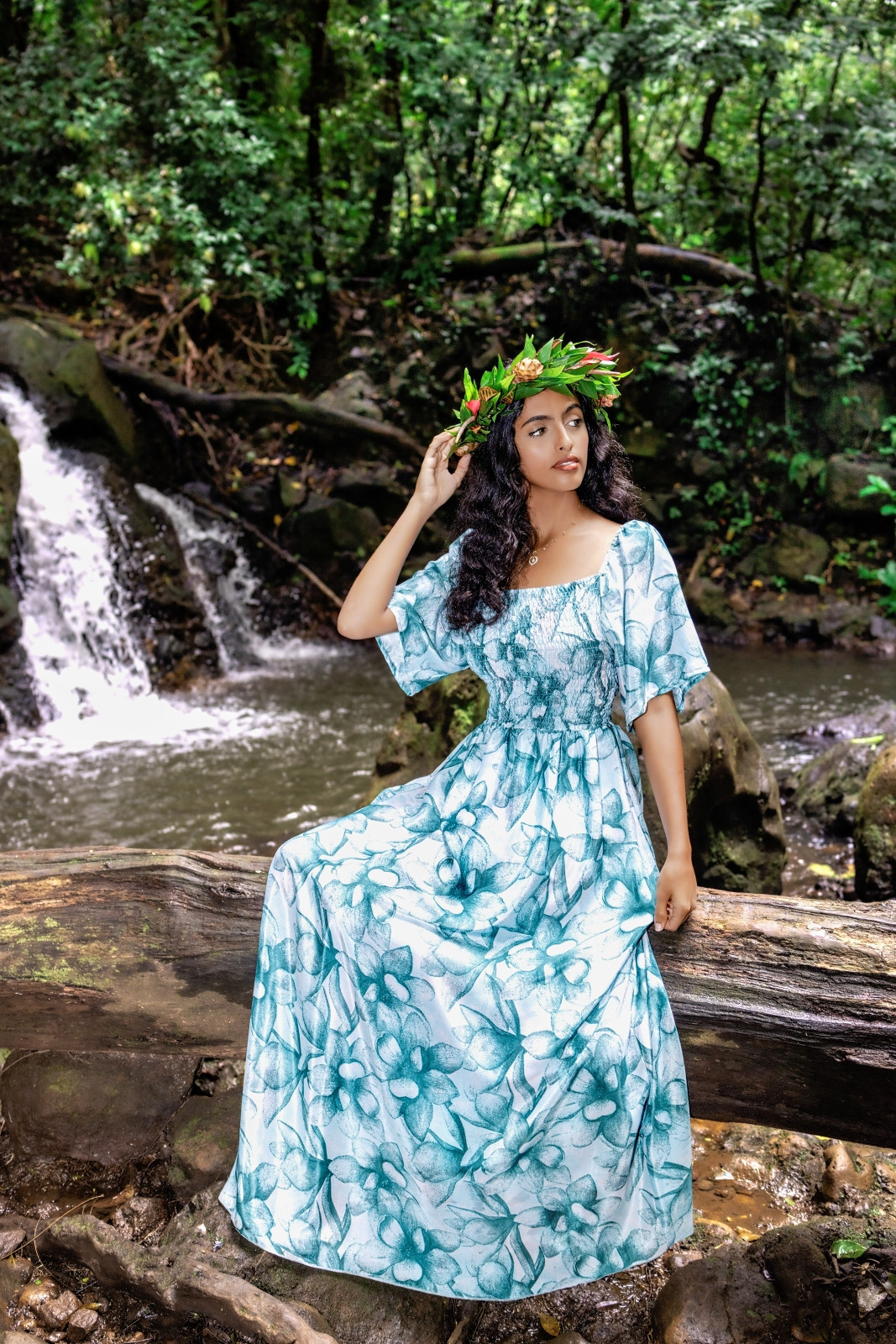 Himalife Dlouhé šaty Nala - tyrkysová s bílou Velikost: S/M