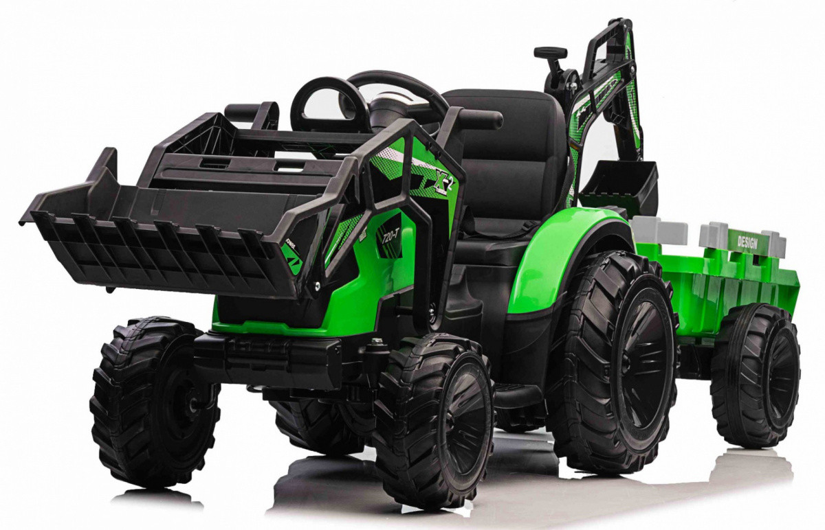 Mamido Mamido Dětský elektrický traktor bagr s přívěsem Strong RC EVA kola 12V10Ah zelený