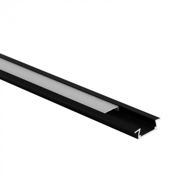 Eco Light Zapuštěný profil P02 černý + matný difuzor 2m + 4x krytky EC20614