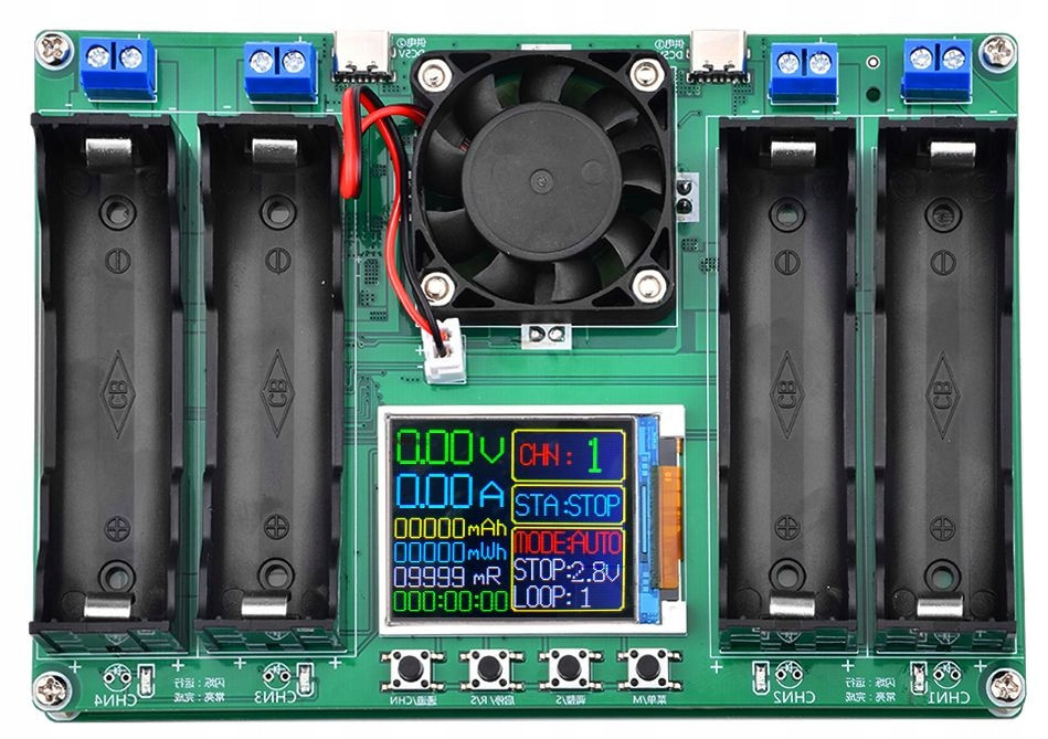 4x Tester Kapacity Usbc nabíječka 18650 4 kanálů