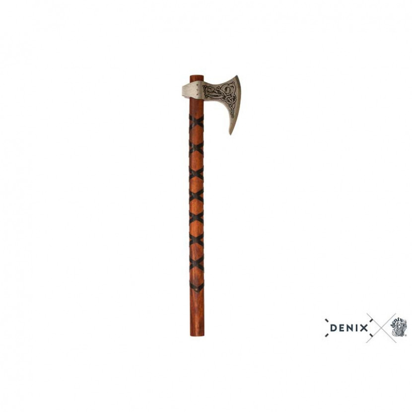 Bojová Vikingská sekera 9. století - hnědá-stříbrná