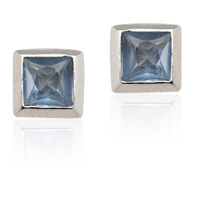 Stříbrné naušnice se zirkonem akvamarinem na šroubek, náušnice ze stříbra VE 33