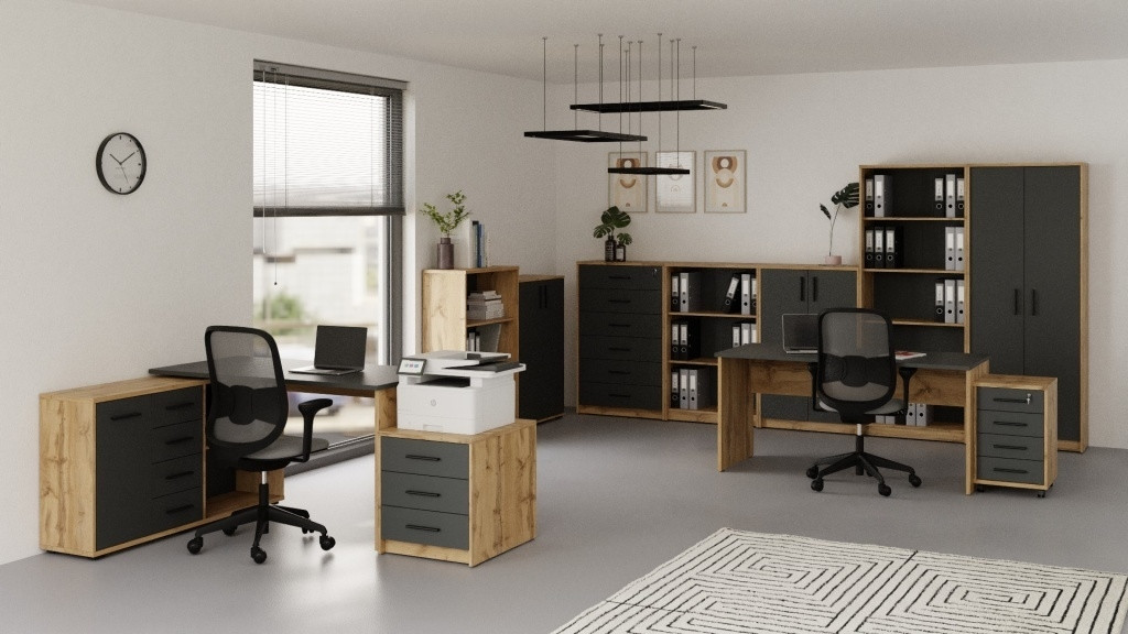 Kancelářská sestava NEJBY GIANNI 9, dub wotan/antracit