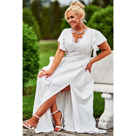 Dámské dlouhé svatební a společenské šaty LAURA ecru, Velikost 44, Barva Smetanová BOSCA FASHION 0440005