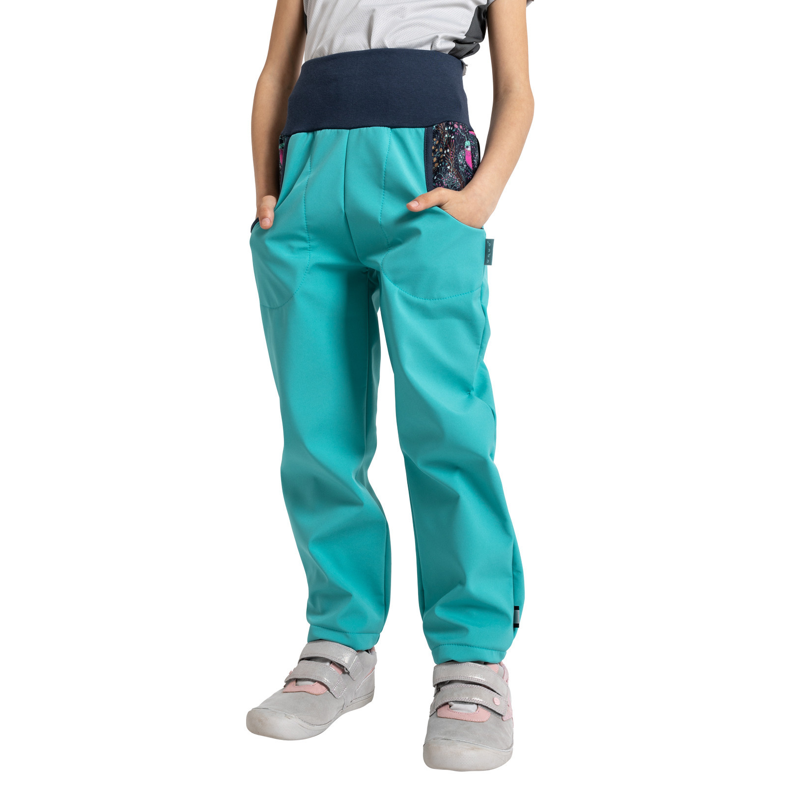 Unuo Unuo, Dětské softshellové kalhoty s fleecem Basic, Sv. Smaragdová, Ptáček Velikost: 104/110 8596227104376