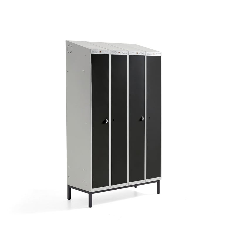 Šatní skříňka CLASSIC COMBO, 2 sekce, 4 boxy, 2100x1200x550 mm, nohy, černé dveře