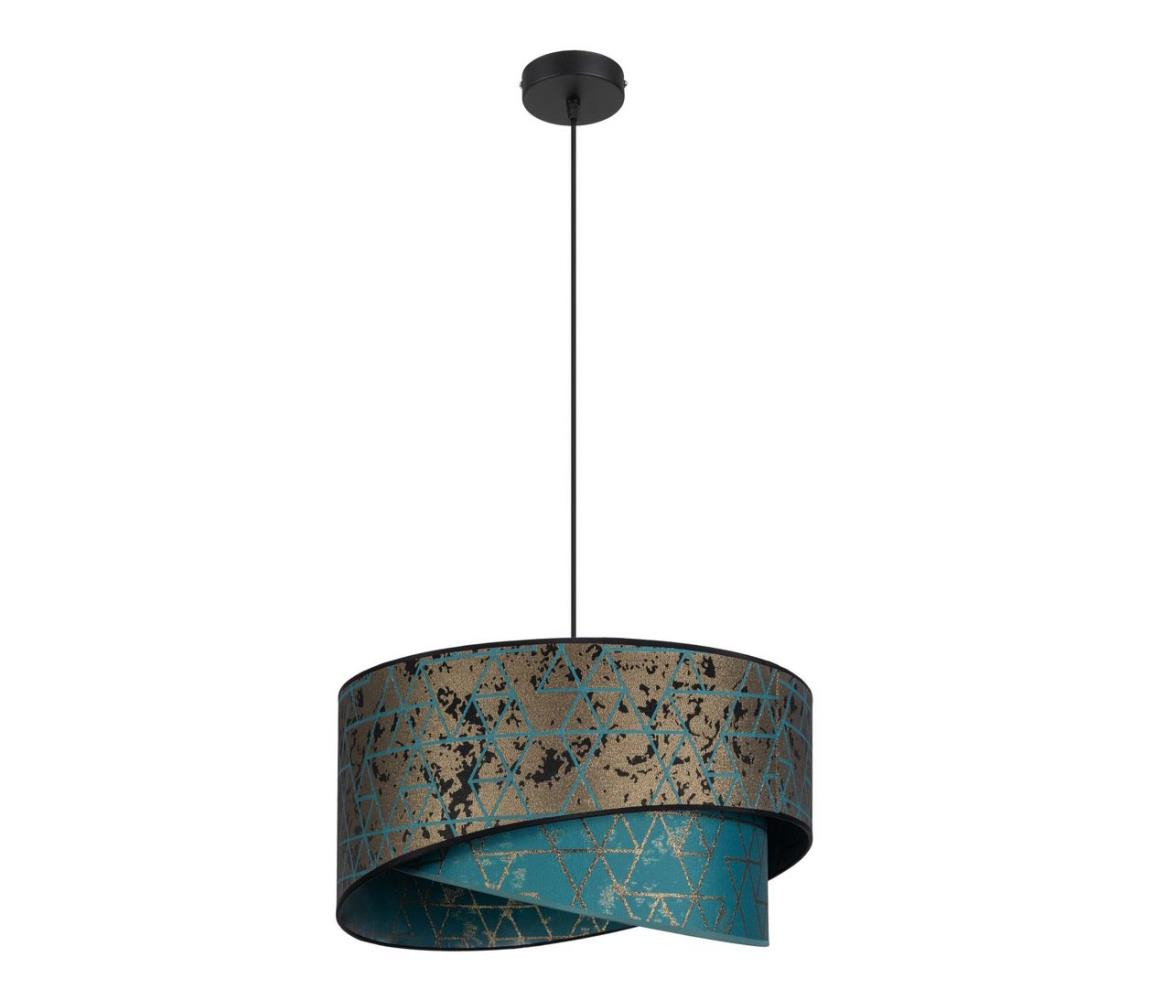 Lustr na lanku REZO 1xE27/60W/230V tyrkysová/zlatá