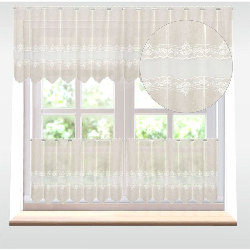 Záclona batist, Ornament a tyl metráž, béžová 40 cm