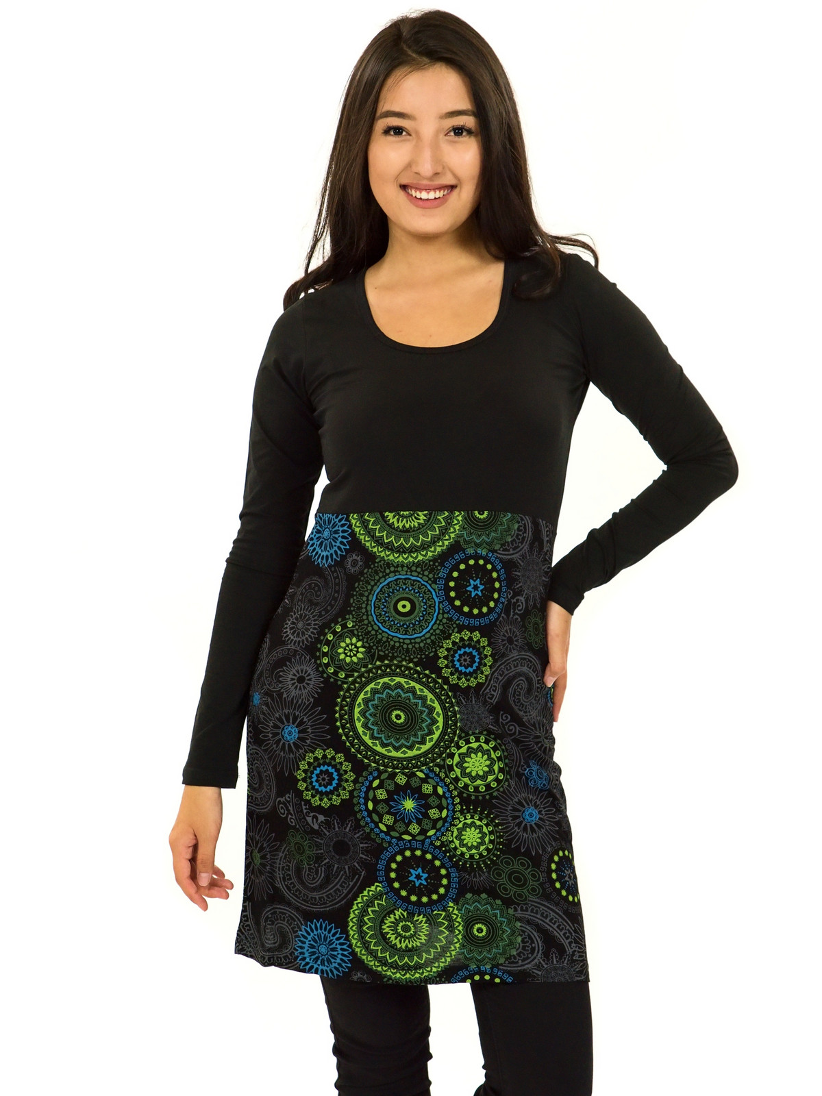 Himalife Šaty s dlouhým rukávem Heiva - černá s limetkovou Velikost: XXL