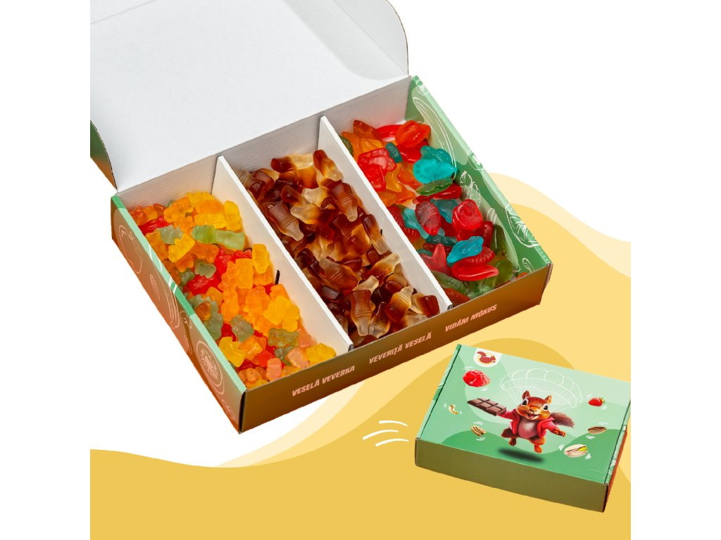 Veselá Veverka Box želé bonbony bez cukru 600g