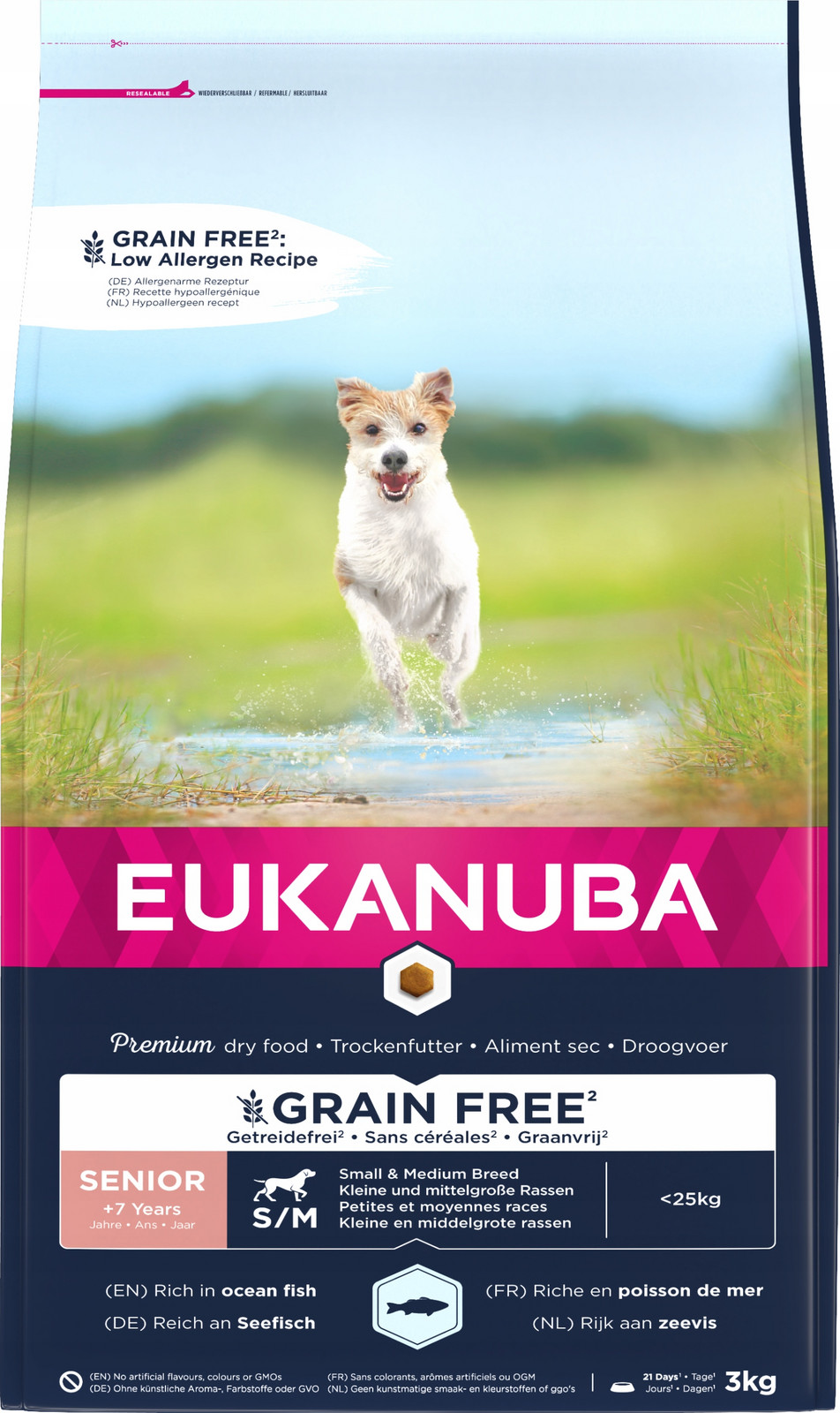 Eukanuba Senior Small & Medium Breed Grain Free mořská ryba - 3 kg