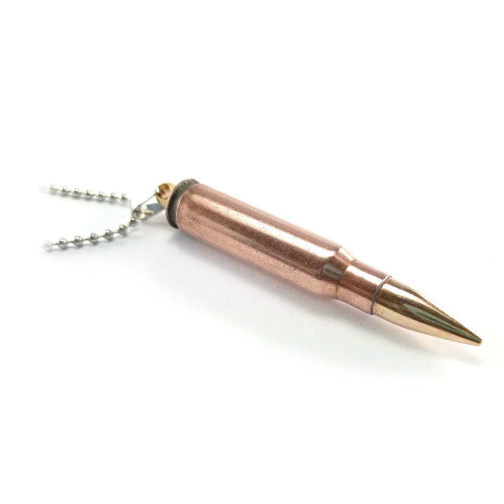 Náhrdelník s nábojem .308 Winchester a nerezovým řemínkem - měděný