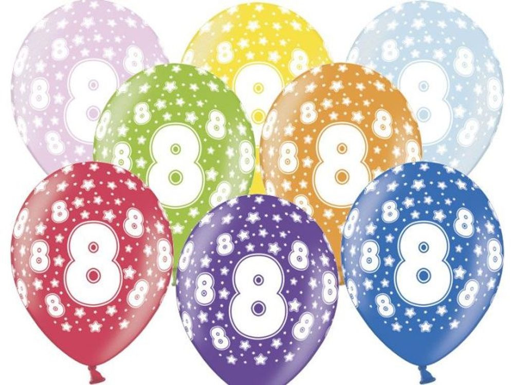 Silné Balónky 30 cm metalické mix - Birthday No.8 - PartyDeco
