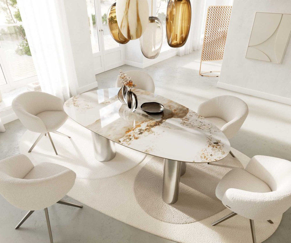 Jídelní stůl 220x120 keramika Minas Melange bílo-béžová podnož