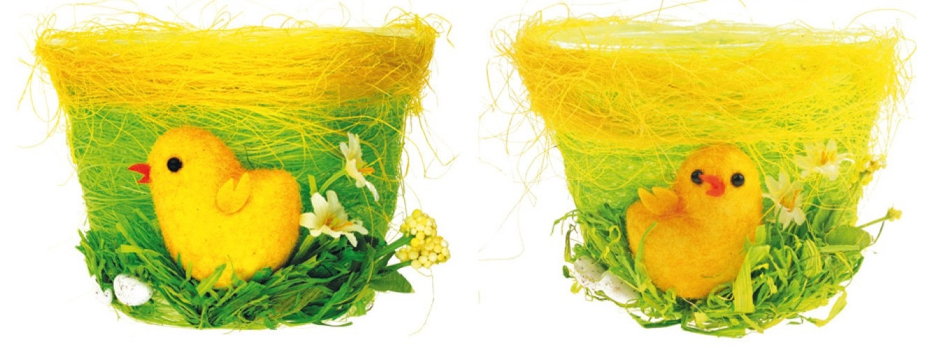 Květináč zelený s kuřátkem 9x12,5cm