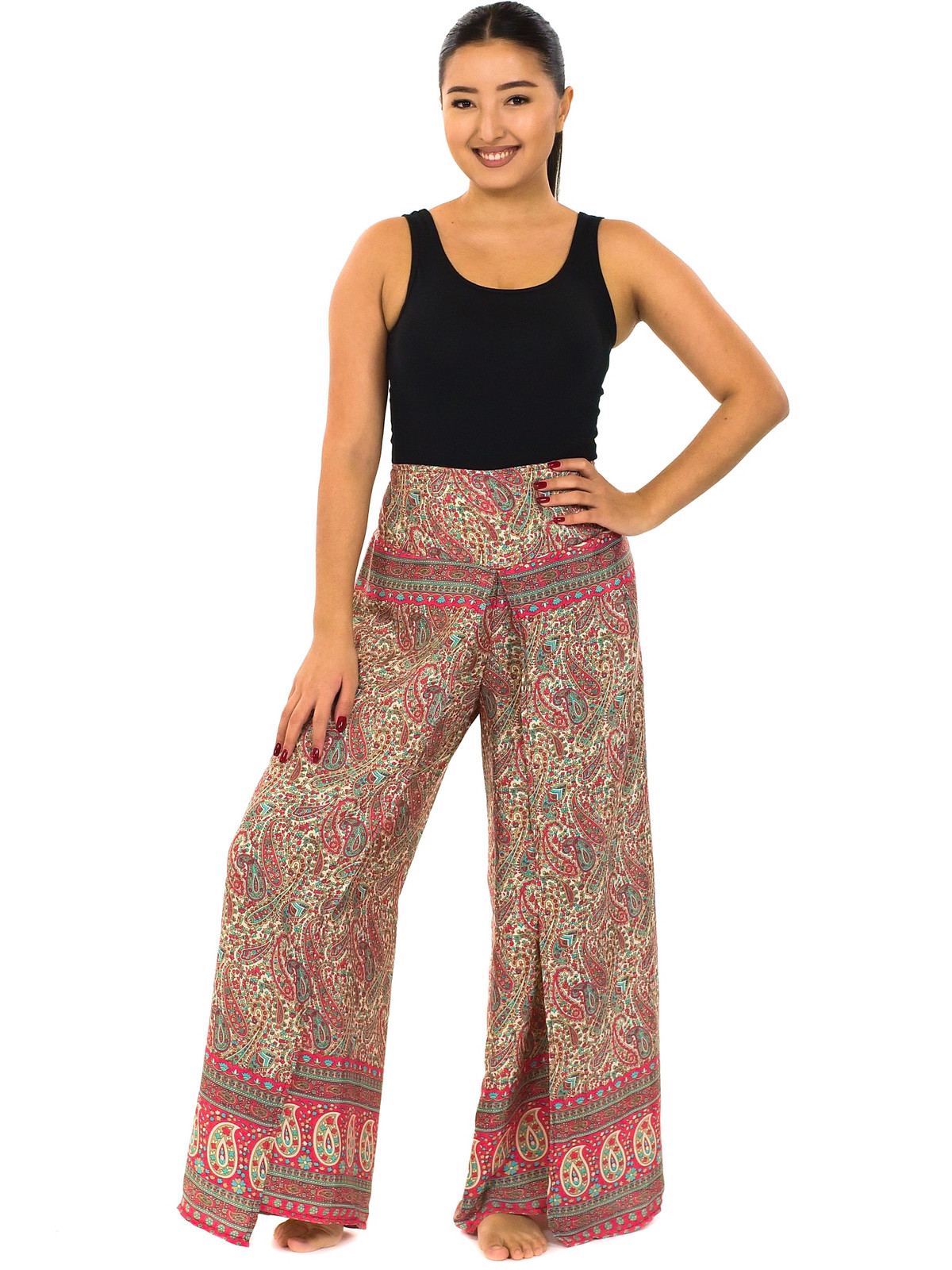 Himalife Zavinovací kalhoty Paisley - béžová s červenou Velikost: XXL/3XL