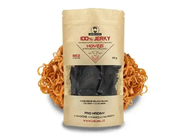 Usušil & syn 100% JERKY Hovězí s praženou cibulkou 150 g