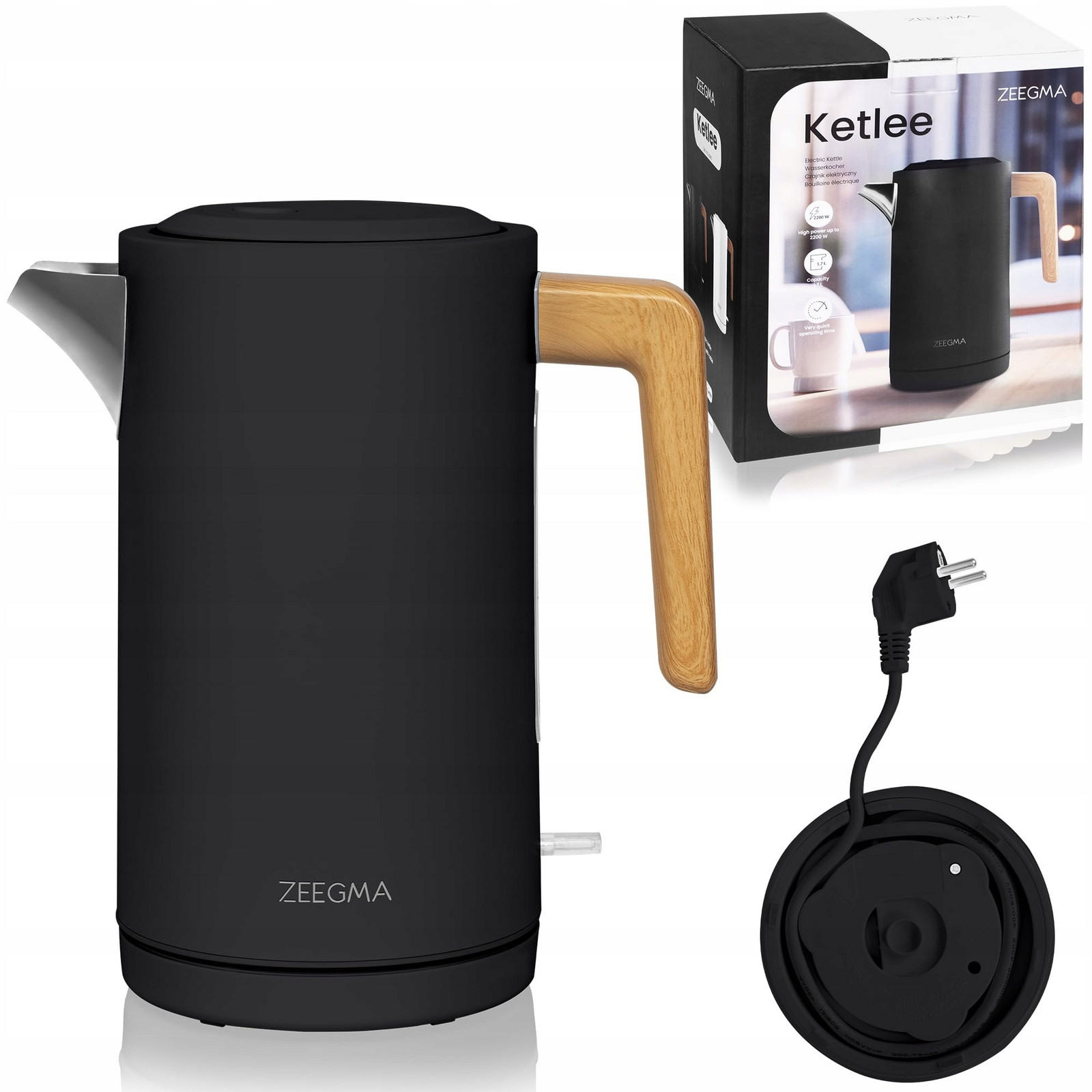 Rychlovarná Konvice 2200 W Rychle Ohřívá Vodu Černá 1,7 L Nerezová Ocel