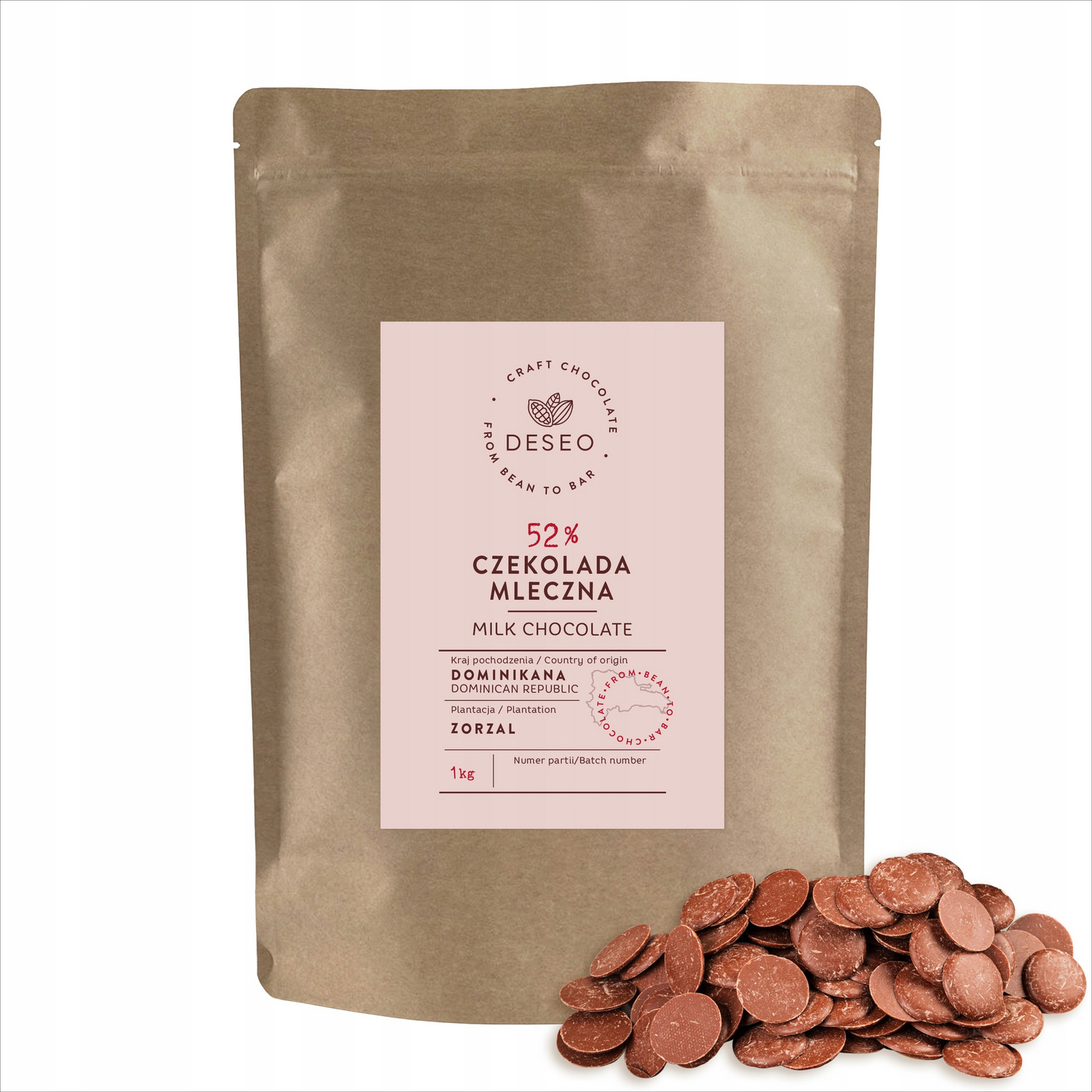 Čokoláda Mléčná Deseo Dominikánská Republika 52% Čokoládové Čočky 1000G
