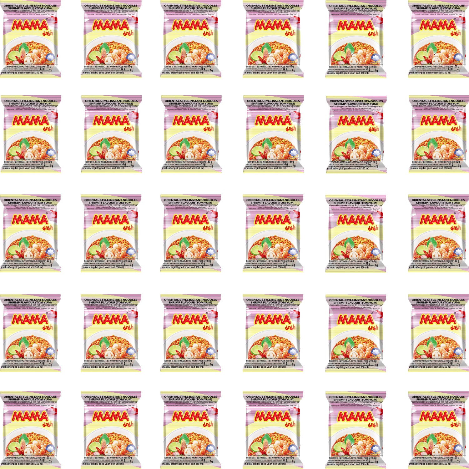 Karton Thajská instantní polévka Krevetové těstoviny Tom Yum Hot 30x60g Mama