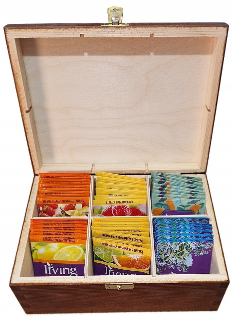 Elegantní dřevěný čajník 60 sáčků čaje Irving, 6 příchutí