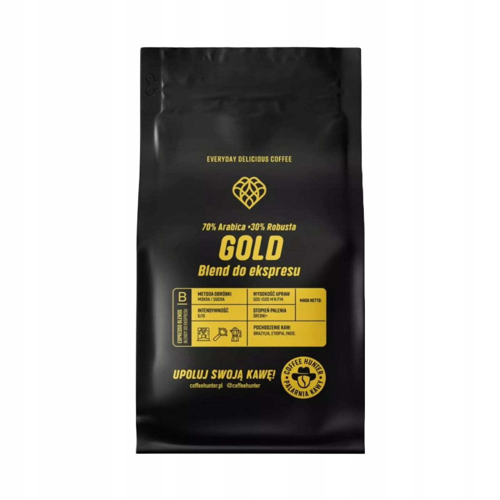 Káva zrnková Arabica Gold Blend Coffe Hunter Pražená Čerstvě Černá 1kg
