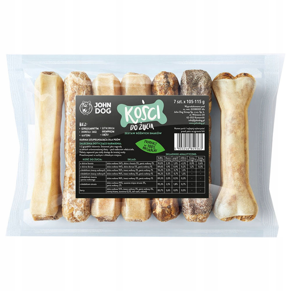 John Dog Kosti Pro Žvýkání Sada Různých Příchutí 17cm Velké Více Než 100G Každá