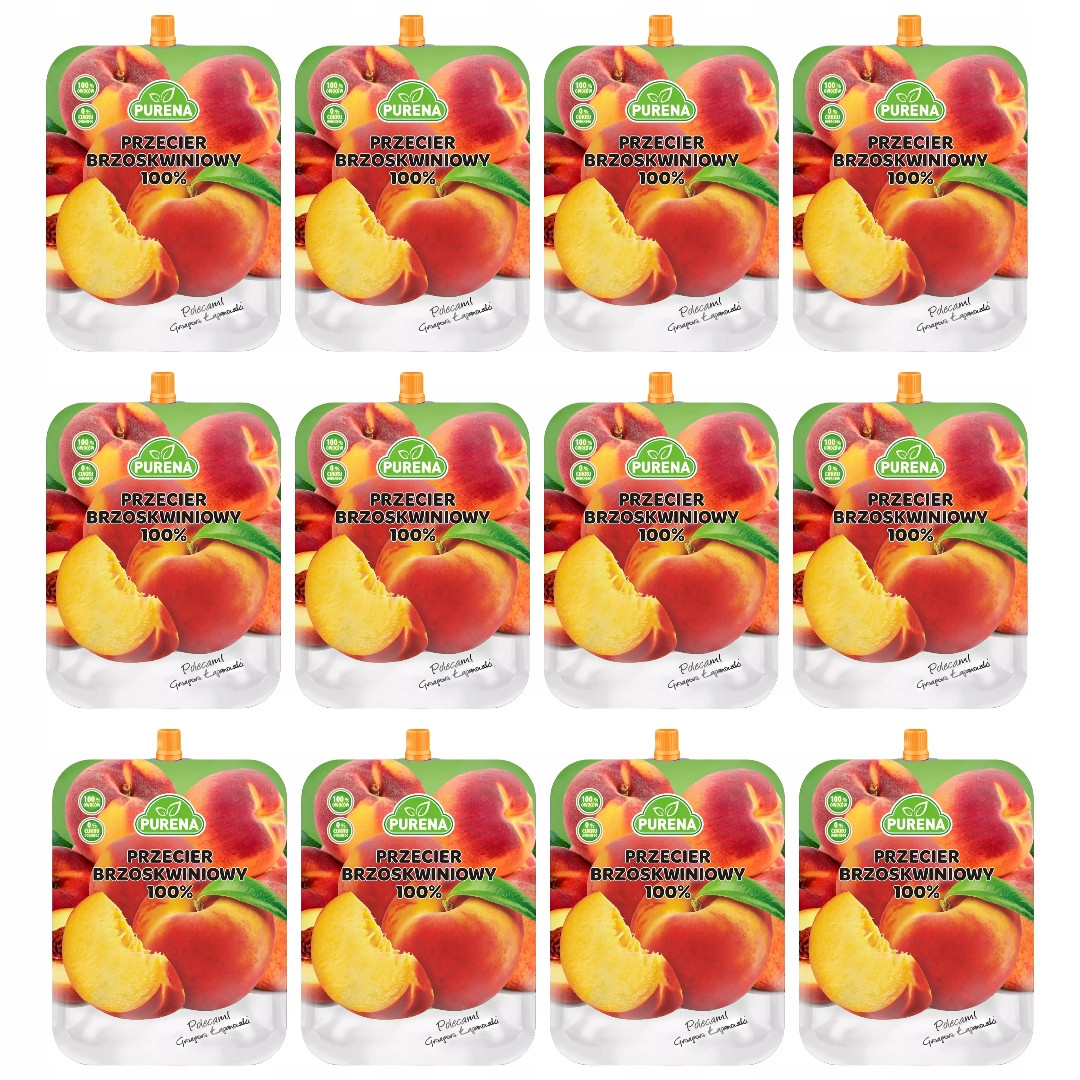 Sada 12 x Mus Protlak Purena Broskev Lahodná Vege Bez Přidaného Cukru