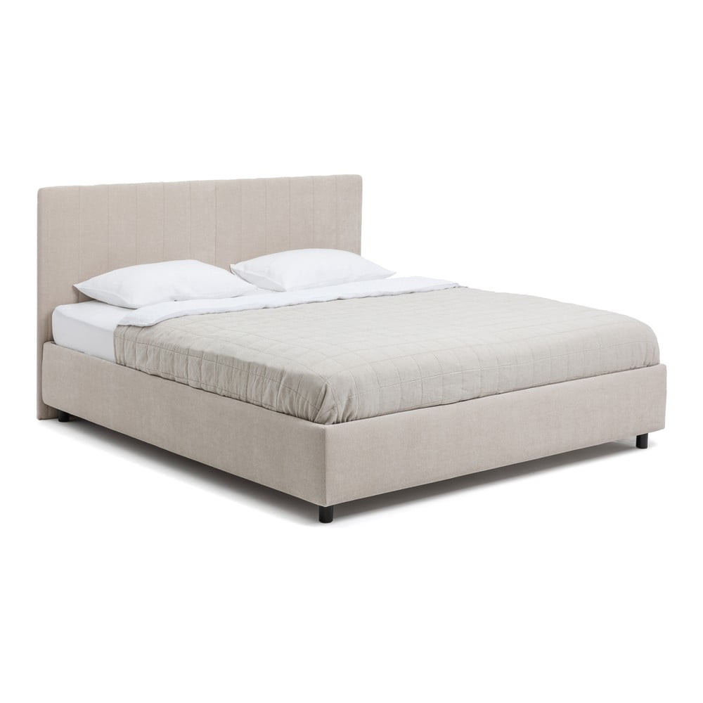 Béžová čalouněná dvoulůžková postel s úložným prostorem s matrací/s roštem 180x200 cm Myra Slim Line – Bonami Selection