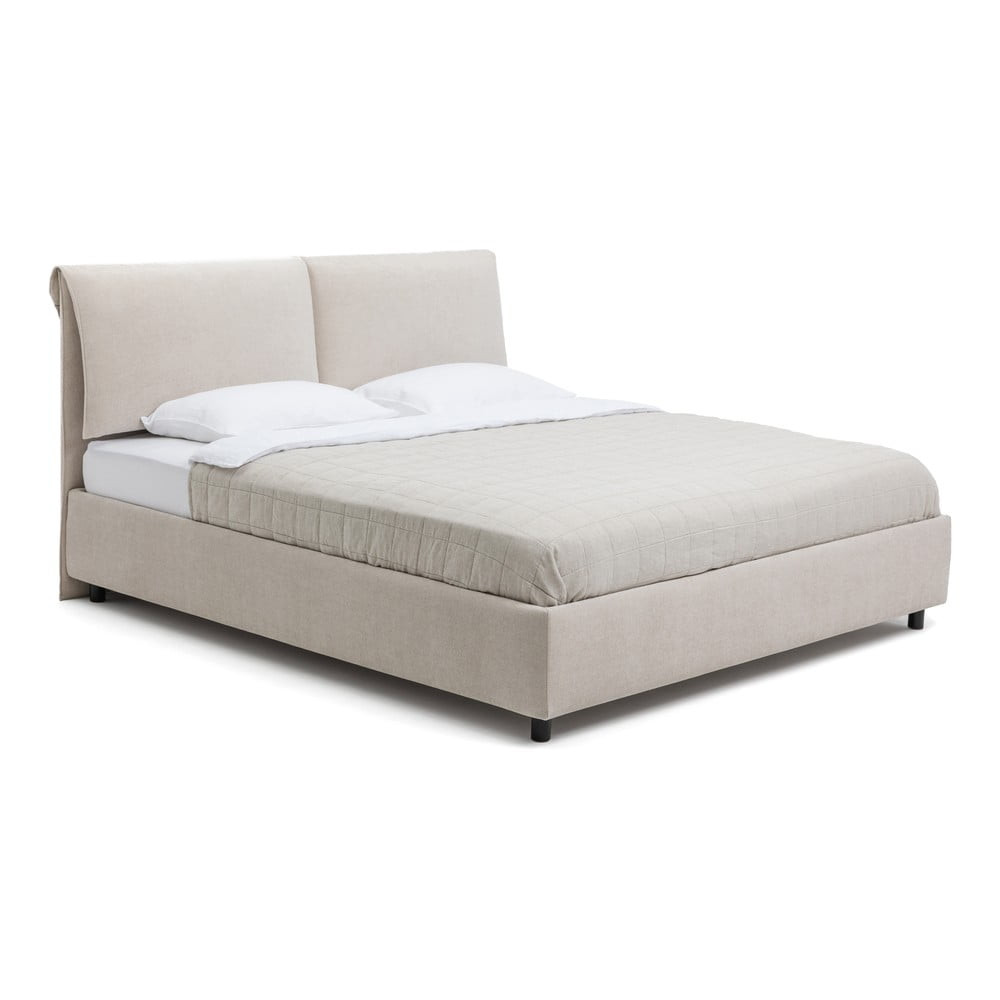 Béžová čalouněná dvoulůžková postel s úložným prostorem s roštem 180x200 cm Myra Pillow – Bonami Selection