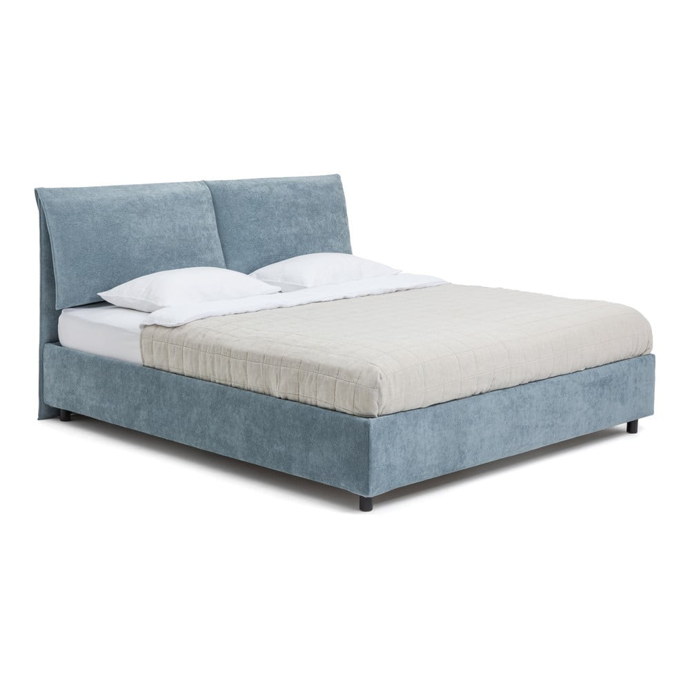 Modrá čalouněná dvoulůžková postel s úložným prostorem s matrací/s roštem 160x200 cm Myra Pillow – Bonami Selection