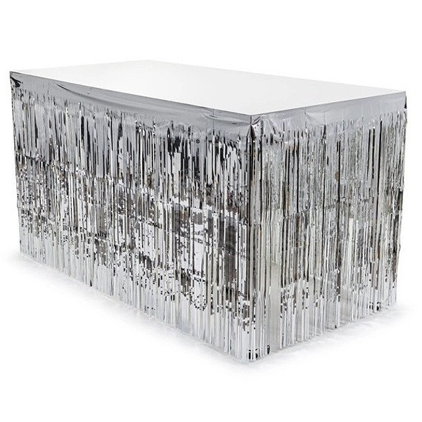 Stolová sukně třásňová stříbrná 300x80 cm