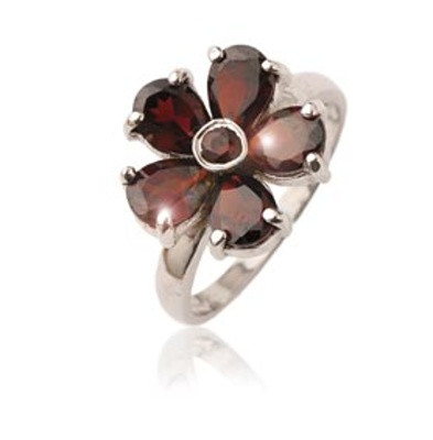Stříbrný prsten s granáty ve tvaru květu-VR236