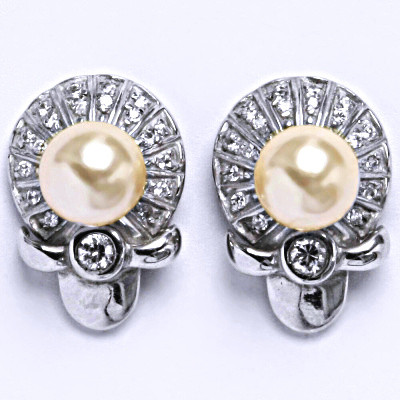 Stříbrné náušnice s krémovou umělou perlou 8 mm, NŠ 1189