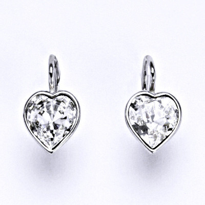 1 Stříbrné náušnice se Swarovski čirým krystalem, srdce, NK 1396
