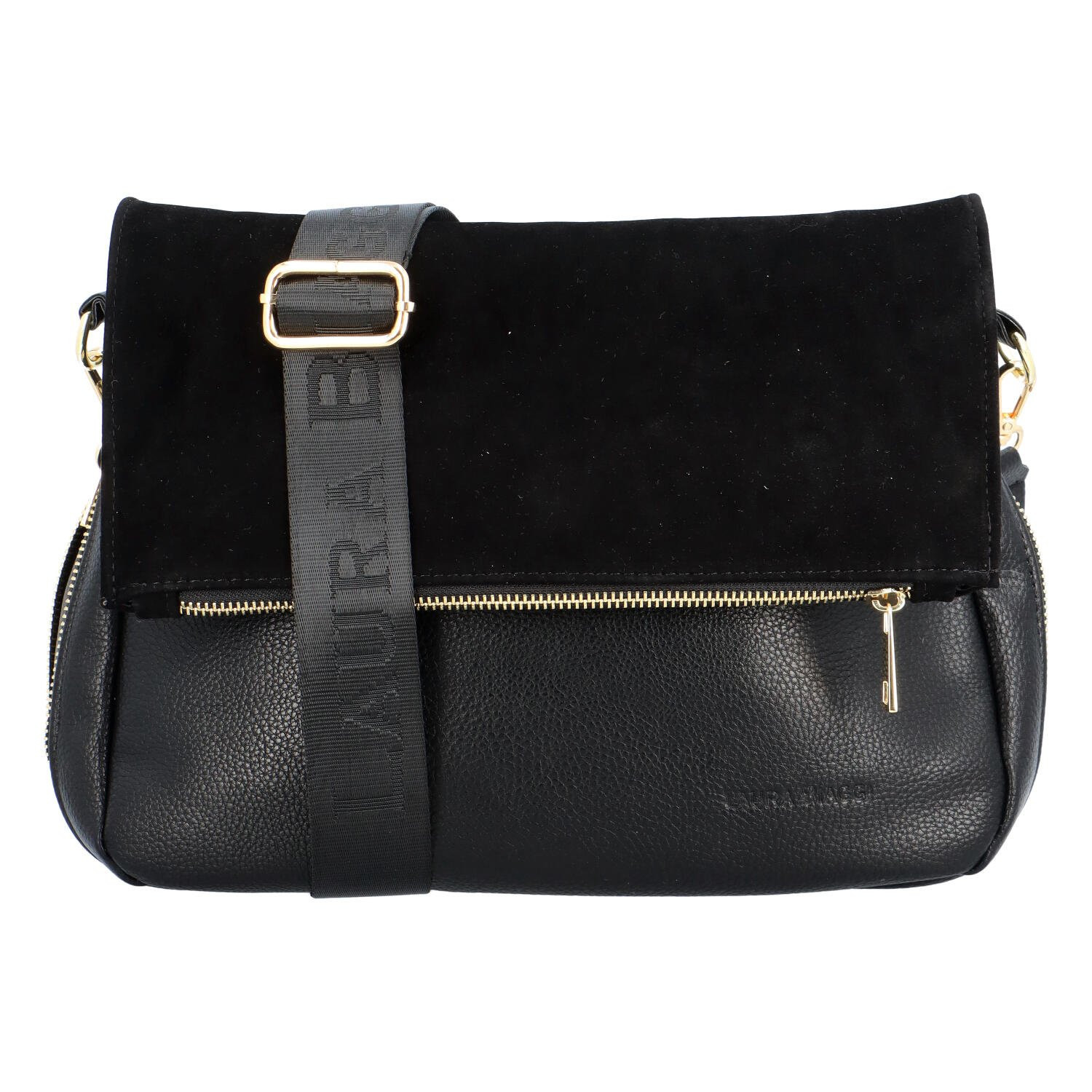 Dámská crossbody kabelka s klopou, LB Aleta, černá semišová