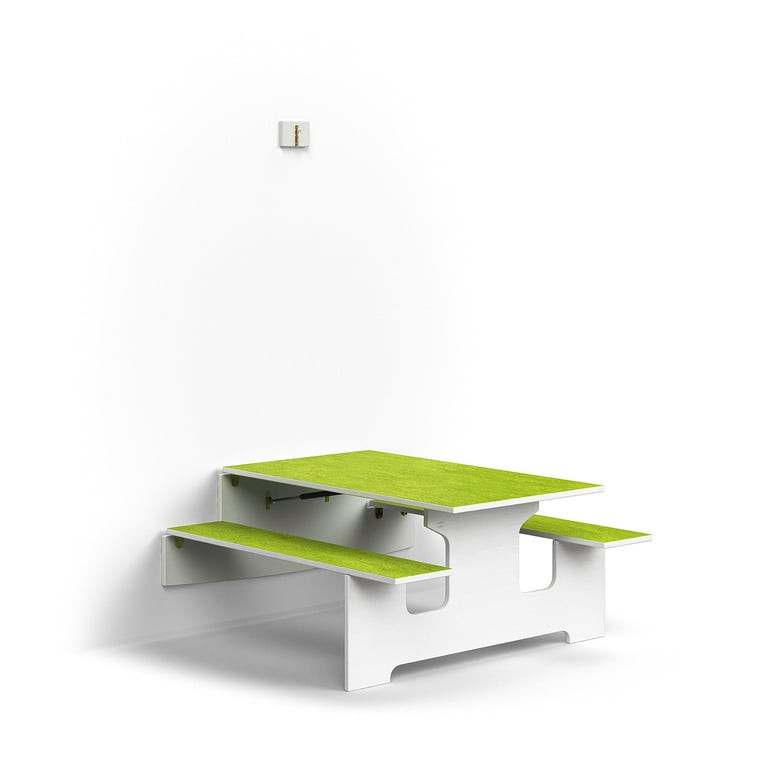 Nástěnný stůl LUCAS, 1200x1205x580 mm, linoleum, bílá/zelená