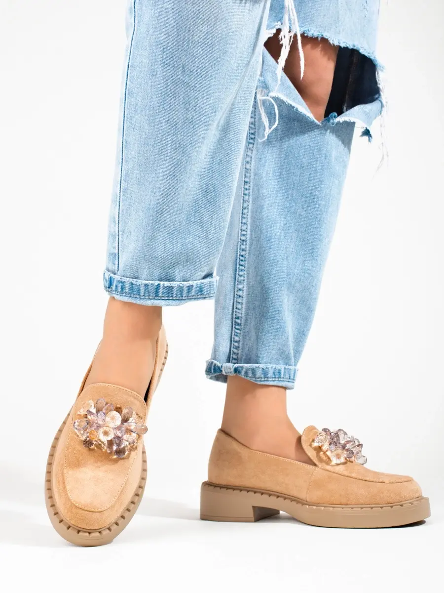 Pohodlné mokasíny béžové dámské bez podpatku