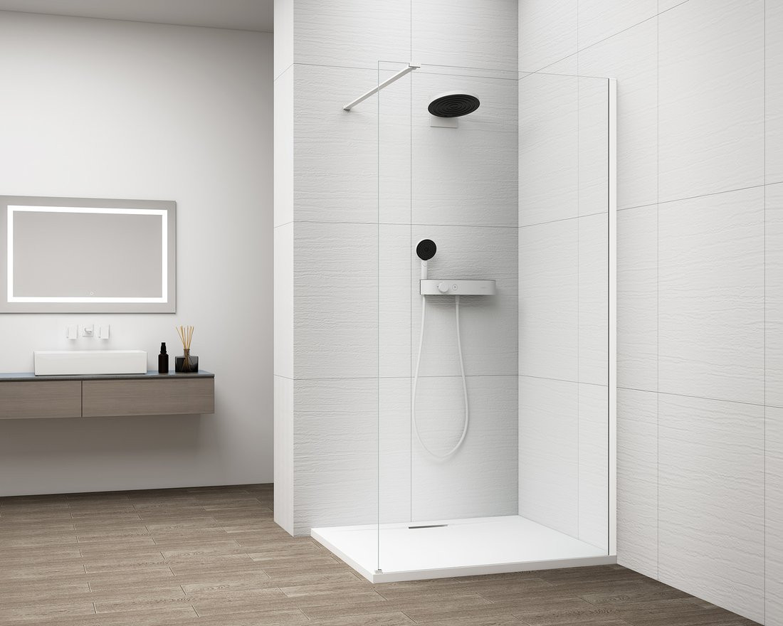 Polysan ESCA WHITE MATT jednodílná sprchová zástěna k instalaci ke stěně, sklo čiré, 1100 mm