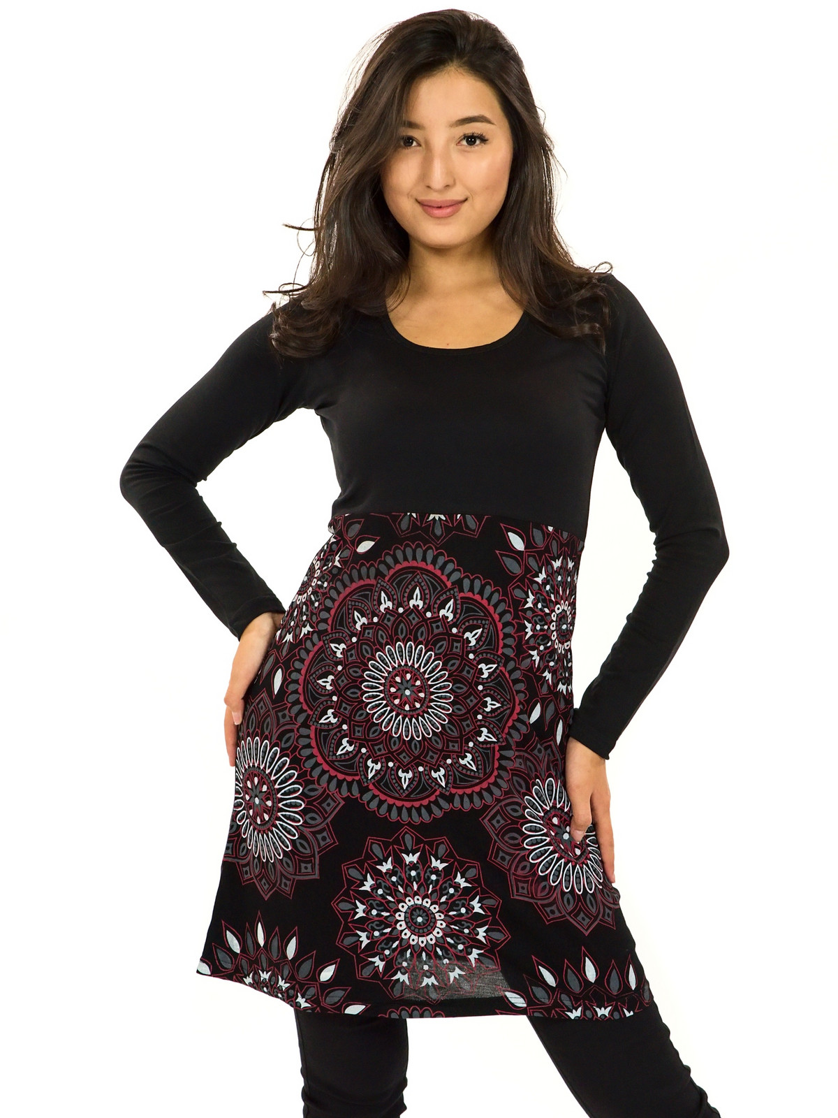 Himalife Šaty s dlouhým rukávem Kaika - černá s červenou Velikost: XXL