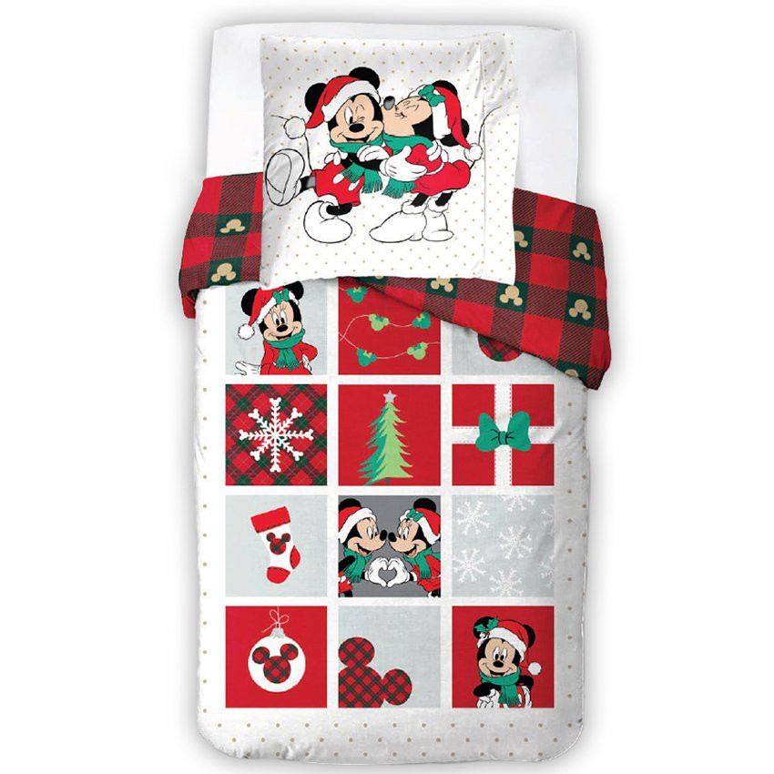 Vánoční povlečení Minnie a Mickey Šťastné a Veselé