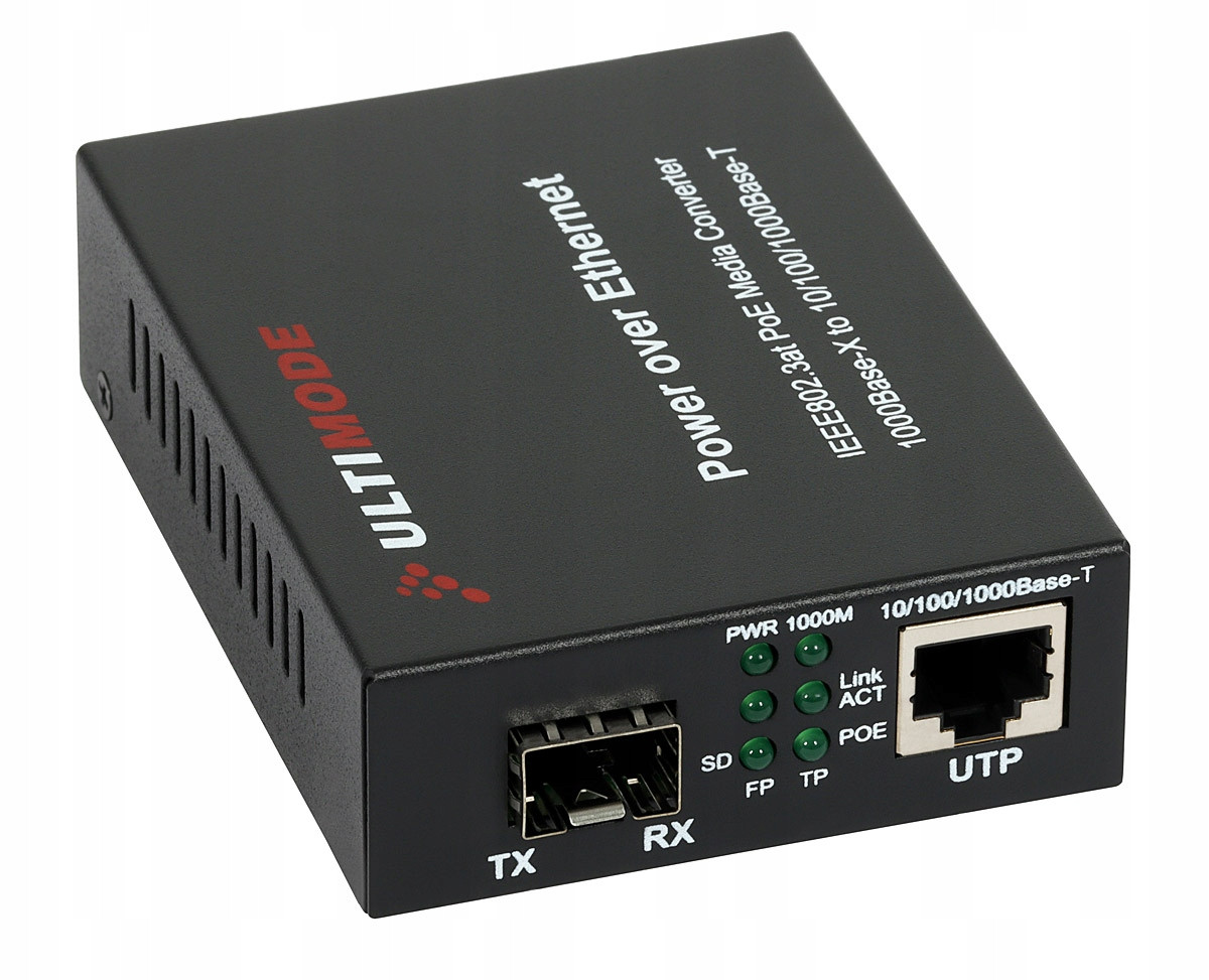 Mediální konvertor Ultimode M-1G/SFP/POE s PoE 802.3af/at