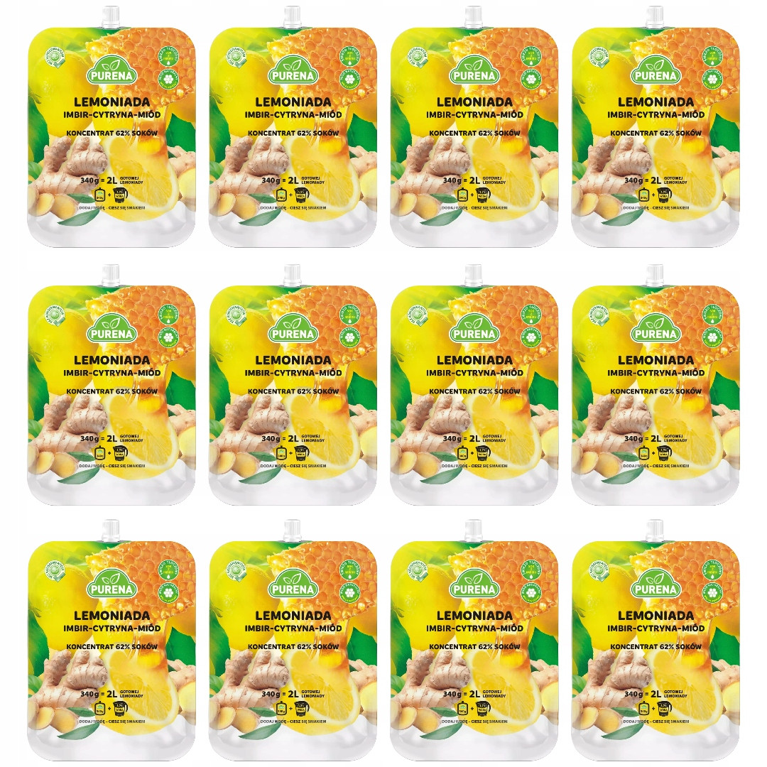 Sada 12x Limonáda zázvor citron med koncentrát Purena Nejvyšší Kvalita