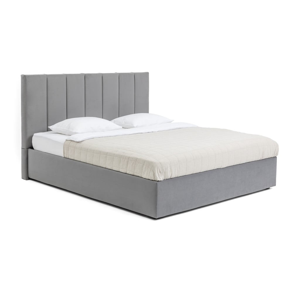 Šedá čalouněná dvoulůžková postel s úložným prostorem s roštem 180x200 cm Thessa Bold Line – Bonami Selection