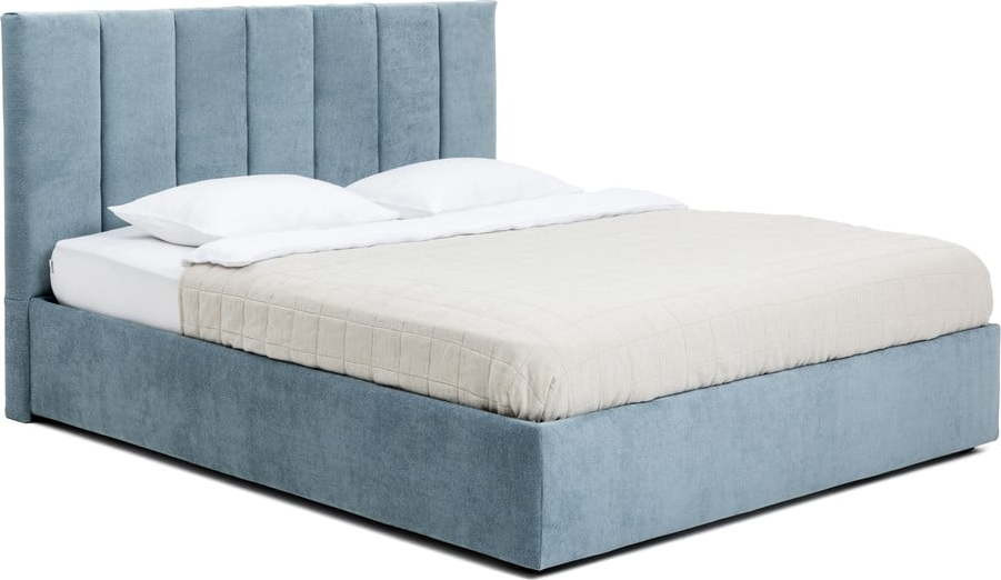 Modrá čalouněná dvoulůžková postel s úložným prostorem s roštem 180x200 cm Thessa Bold Line – Bonami Selection
