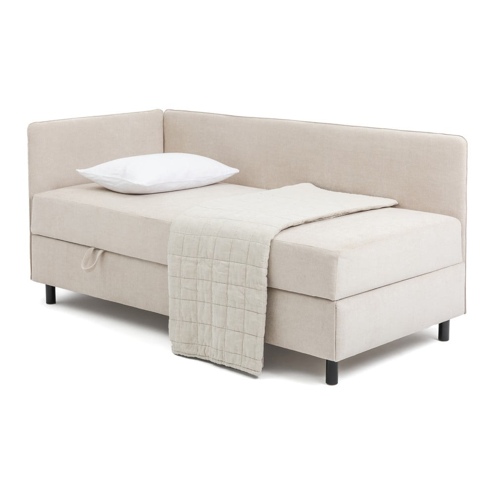 Béžová čalouněná jednolůžková postel s úložným prostorem s matrací 120x200 cm Avela – Bonami Selection