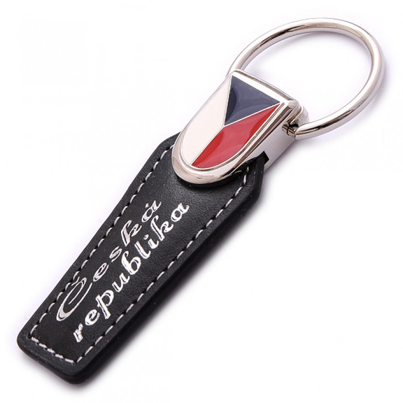 Klíčenka kožená s vlajkou Česká republika - černá