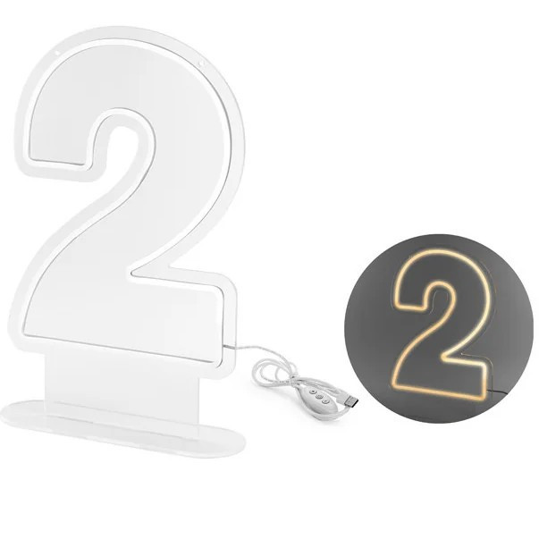 Neonové LED číslo '2', bílé, 50 cm