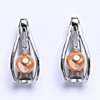 Stříbrné náušnice s lososovou umělou perlou 6 mm, NŠ 1214