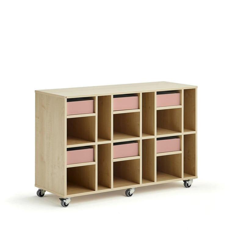 Skříňka CASPER, 6 zásuvek, 12 přihrádek, bříza, tmavě růžová